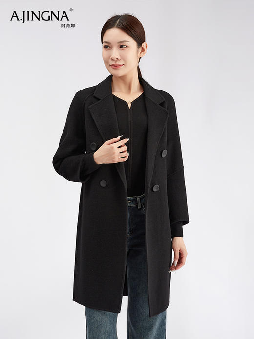 【商城同款】阿菁娜冬季新款高级感精裁廓形中长款羊驼毛大衣F30D211025 商品图7