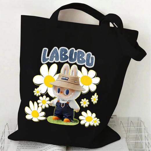 卡通拉布布labubu便携式帆布包外出耐用男女学生大容量简约手提袋 商品图4