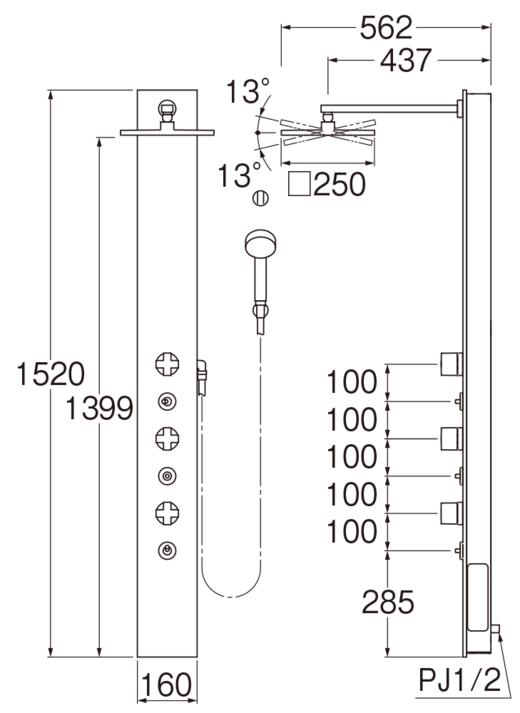 日本三荣SANEI顶棚淋浴花洒roffine恒温龙头套 SK9880-13【2024年度 販売終了】 商品图6