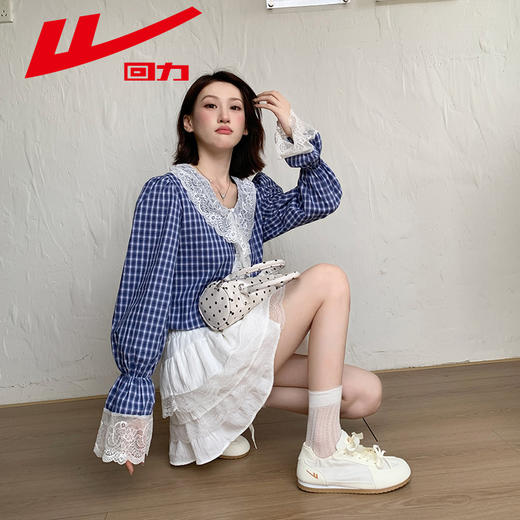 回力芭蕾德训鞋女2025新款复古小白鞋圆头黄色多巴胺泡芙鞋板鞋子WXY-M366N 商品图7