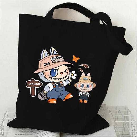 泡泡玛特拉布布labubu单肩大容量学生布袋托特百搭学生帆布手提袋 商品图4