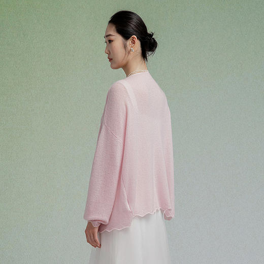 【林栖设计小店】生活在左波浪花边毛织外套温柔百搭宽松2025秋冬新款羊绒开衫女G1954107 商品图4