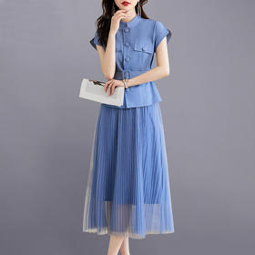 高级连衣裙夏小个子法式网纱裙子套装YBER2335