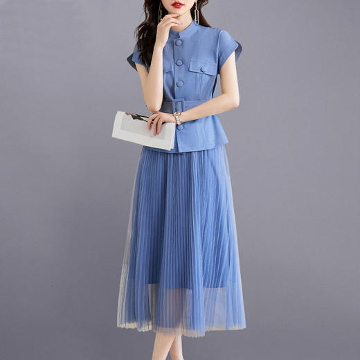 高级连衣裙夏小个子法式网纱裙子套装YBER2335 商品图0