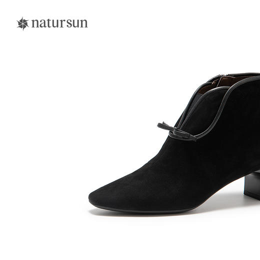 natursun法式时装靴瘦瘦靴通勤女士气质粗跟绒面短靴N25546020 商品图3