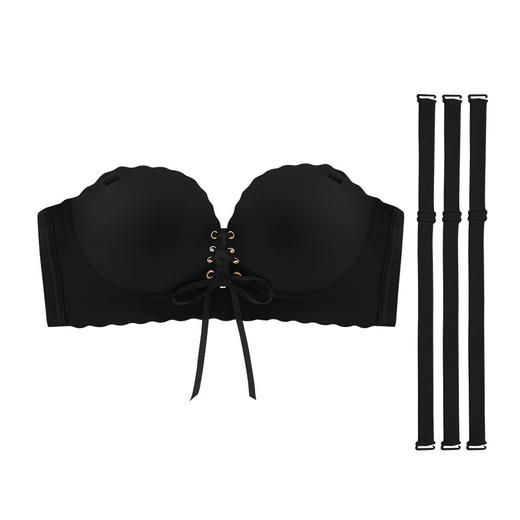 【舒适聚拢，稳固不掉！】前面绑绳设计 一拉立挺聚拢 拉B无肩带防滑加厚8Cm文胸 聚拢无钢圈8cm加厚 抹胸蹦迪不掉礼服专用-QB 商品图4