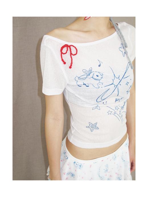 Kaiy Xiao 早秋系列 蝴蝶结串珠 星月双兔短袖 商品图0