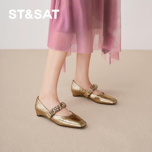 【金属风】星期六水钻褶皱搭扣方头玛丽珍SSD3111087 商品图6