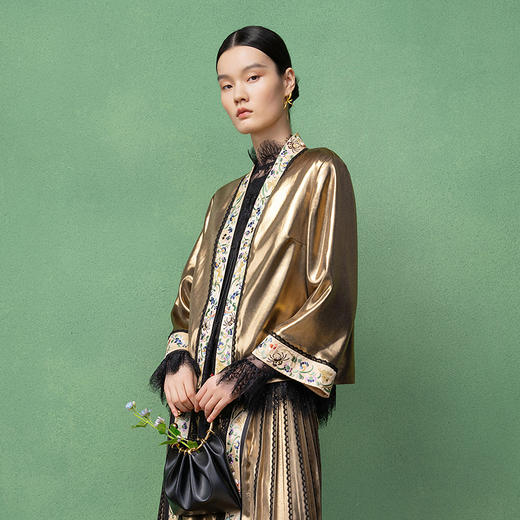 【林栖设计小店】生活在左金缎外套绣花对襟新中式2025秋季新品上衣女1953082 商品图1