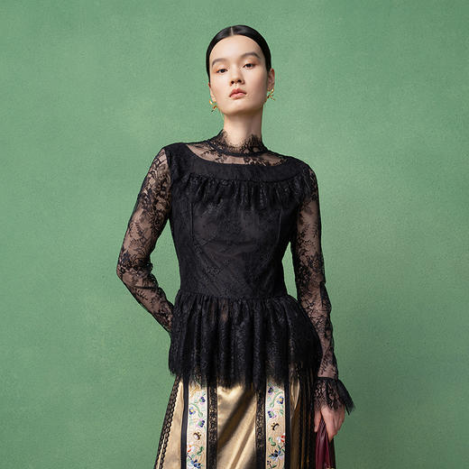 【林栖设计小店】生活在左优雅衬衣蕾丝花边修身2025秋季新款上衣女1953081 商品图0