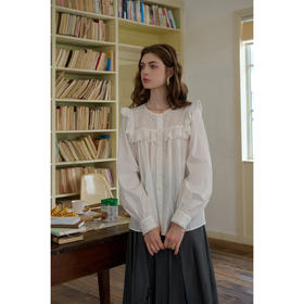 SimpleRetro法式宫廷风灯笼袖拼接蕾丝衬衫