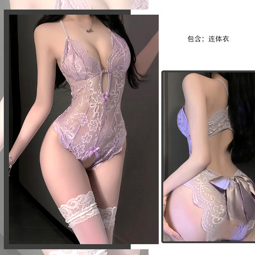 漫渺欲望失控法式蕾丝蝴蝶结性感纯欲露背透视连体情趣内衣女 商品图1