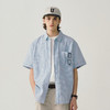 714street夏季短袖衬衣男cheanfit纯色衬衫复古条纹衬衫潮牌外套 商品缩略图0