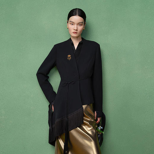 【林栖设计小店】生活在左西装拼手编流苏国风2025秋季新款外套上衣女1953062 商品图0