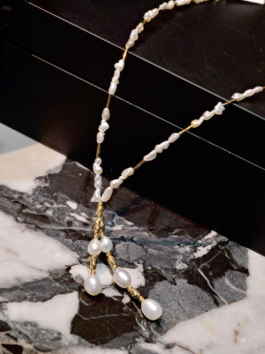 巴洛克18K金 垂落流苏吊坠巴洛克珍珠项链(3-5天左右) 商品图4