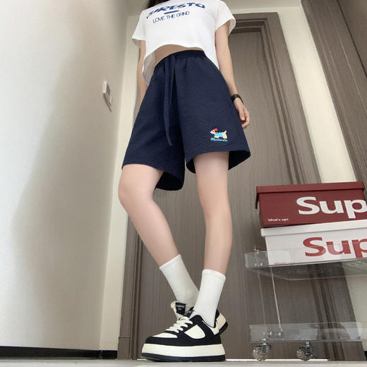 【YW】无忧购韩版泡泡纱显瘦细格小狗刺绣短裤H-1900（截单后3-5天发货） 商品图3