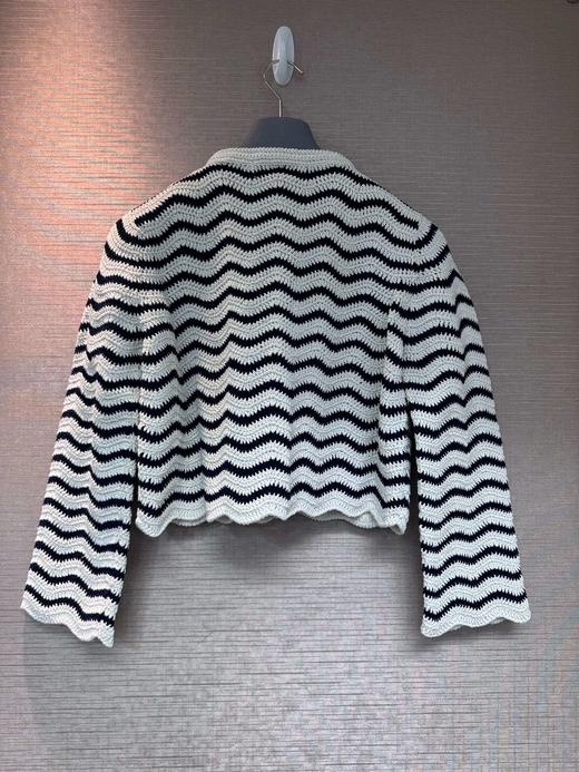 女款条纹圆领系扣针织开衫毛衣008 商品图1