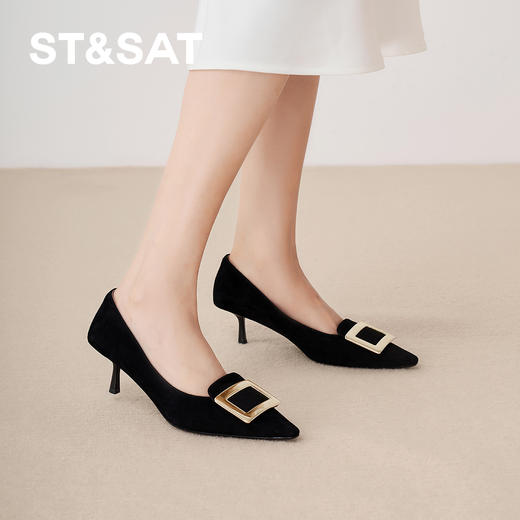 星期六焦糖棕金属方扣细高跟SSD3111112 商品图6