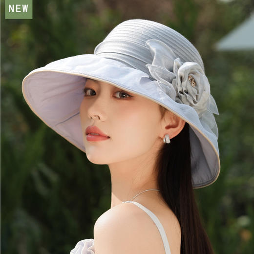 【预售3天】贵气优雅欧根纱防晒帽夏季女士户外防紫外线花朵遮阳帽妈妈太阳帽A17-1-3-M3394 商品图3