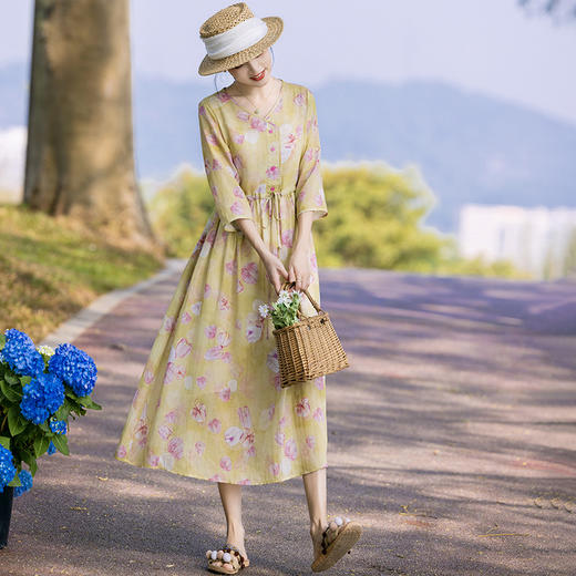 新中式印花苎麻连衣裙TT96155 商品图0