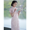 LSBB3901全开襟一片式粉色人丝提花旗袍2025年夏季复古国风曳地年轻款少女 商品缩略图0