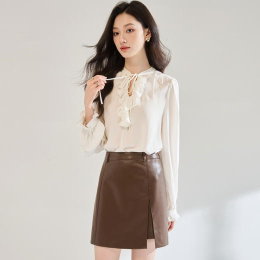 「高货sh」全新升级【铂金会员183/天猫239/差价56】(14200)洛诗琳法式荷叶边系带衬衫2025秋季浪漫天丝雪纺上衣女 商品图2