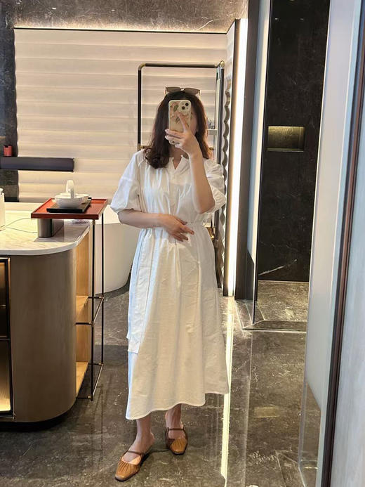 【百图lulu定制】【江南连衣裙】圆领 衬衫衣门襟 落肩 五分袖 连衣裙 商品图1