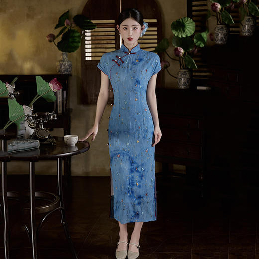 SC21787中式蓝色改良旗袍女夏季2025新款日常可穿高级感国风刺绣连衣裙 商品图0