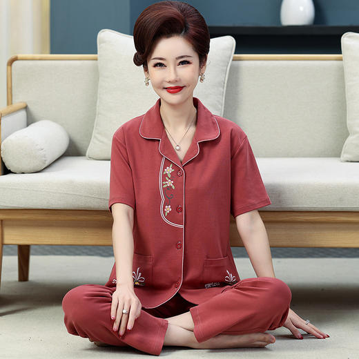 夏季中老年女士妈妈纯棉睡衣，短袖长裤老人家居服套装LJX-544 商品图2