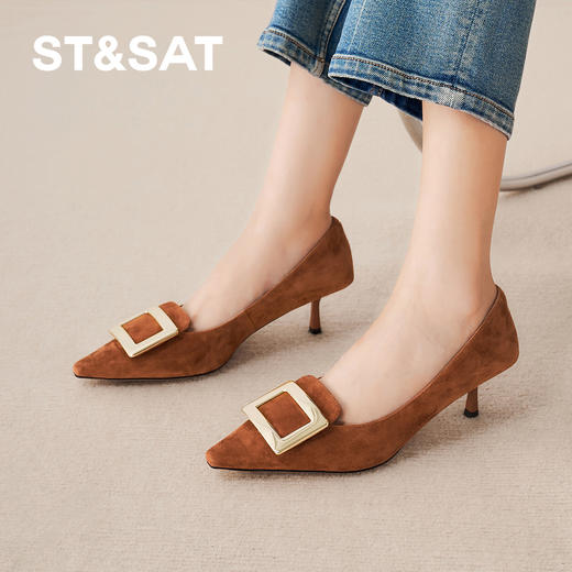 星期六焦糖棕金属方扣细高跟SSD3111112 商品图5