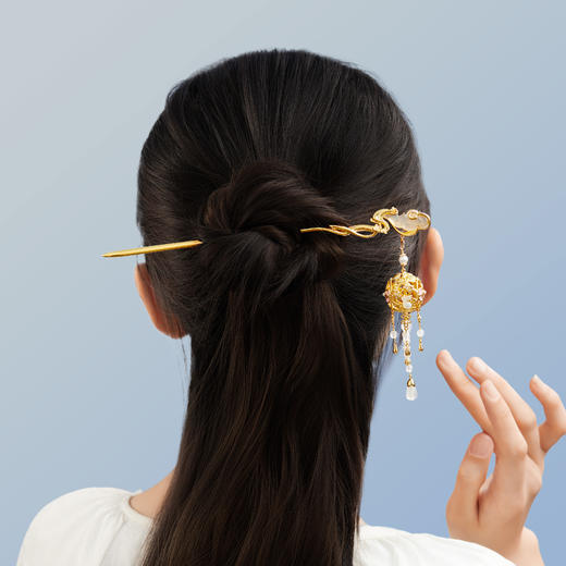 【故宫饰品】云间月兔流苏发簪新中式盘发古风文创七夕生日新婚礼物 商品图5