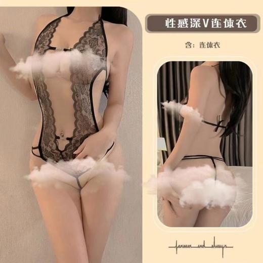 漫渺情趣内衣性感蕾丝深V挂脖连体内透明小胸激情透视免脱诱惑女 商品图8