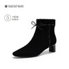natursun高跟弹力靴女粗跟气质美拉德时装靴黑色短靴N25506203 商品缩略图1