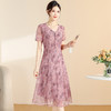 新中式V领印花连衣裙，气质优雅时尚妈妈中长款裙子QYM-YIYI-CS25A146 商品缩略图2