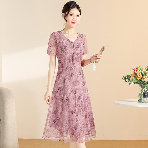 新中式V领印花连衣裙，气质优雅时尚妈妈中长款裙子QYM-YIYI-CS25A146 商品图2