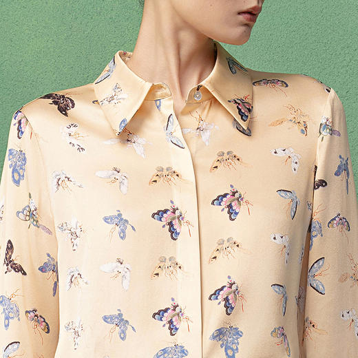 【林栖设计小店】生活在左真丝蝴蝶衬衫印花2025新中式秋季新款上衣女1953083 商品图3