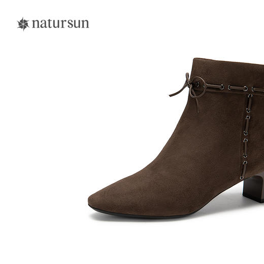 natursun高跟弹力靴女粗跟气质美拉德时装靴黑色短靴N25506203 商品图3