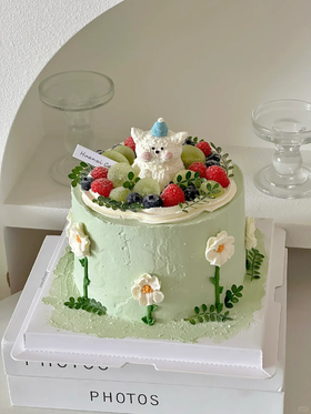 小花园水果卡通动物手绘蛋糕(按当季水果装饰)-低糖处理无添加