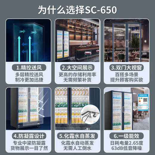 海尔（Haier）【旗舰新品】展示柜冷藏风冷无霜保鲜柜商用立式冰柜透明玻璃门冷柜超市便利店饮料啤酒 SC-650两门625L 商品图1