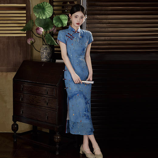 SC21787中式蓝色改良旗袍女夏季2025新款日常可穿高级感国风刺绣连衣裙 商品图1