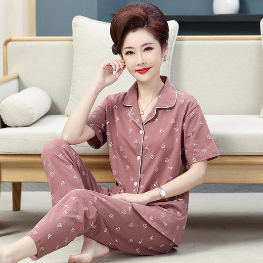 夏季中老年女士妈妈纯棉睡衣，短袖长裤老人家居服套装LJX-544 商品图3
