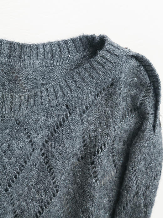 精致感爆棚！灰色镂空菱格针织衫，珍珠点缀超优雅 商品图2