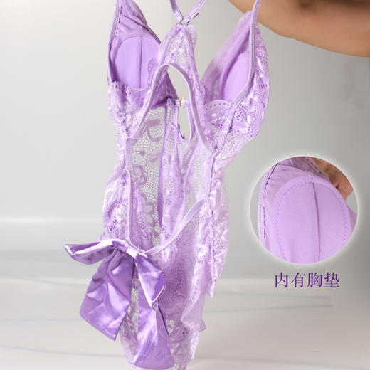 漫渺欲望失控法式蕾丝蝴蝶结性感纯欲露背透视连体情趣内衣女 商品图6
