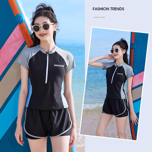 保守遮肉显瘦微胖女孩温泉泳衣，海边度假分体泳装GF-8893 商品图3