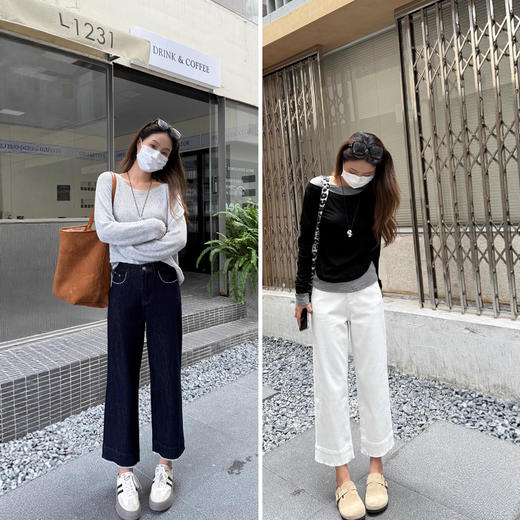 早秋必入神裤！烟管牛仔裤女2025新款高腰直筒宽松显瘦法棍九分裤！ 商品图1