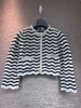 女款条纹圆领系扣针织开衫毛衣008 商品缩略图0