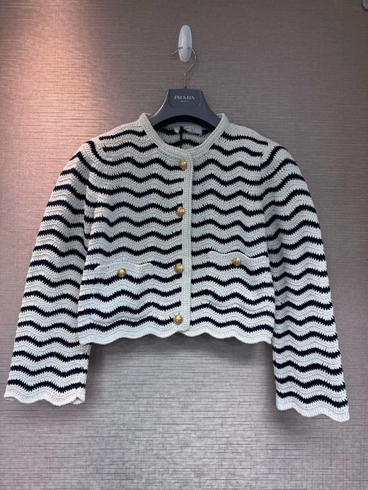 女款条纹圆领系扣针织开衫毛衣008 商品图0