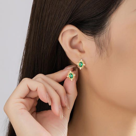【预售5天】纯银925耳钉女小众设计轻奢款祖母绿锆石耳环耳饰E0092 商品图1