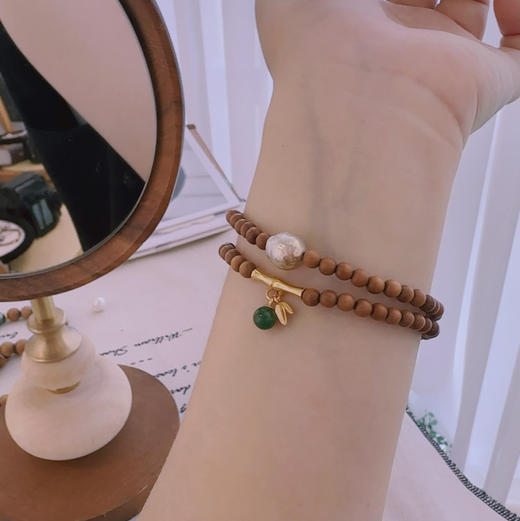 必入款治愈系 檀香4-5mm 碧玉 纯银 纯天然皱皮巴洛克 ji强光爱迪生珍珠 （单条） 商品图3