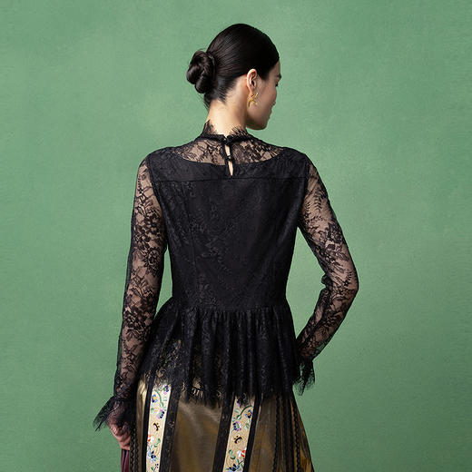 【林栖设计小店】生活在左优雅衬衣蕾丝花边修身2025秋季新款上衣女1953081 商品图4